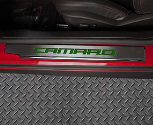 2010-2015 CAMARO - EXECUTIVE SERIES 'CAMARO' DOOR SILLS | BRUSHED STAINLESS, CHOOSE INLAY COLOR