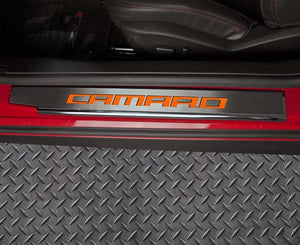 2010-2015 CAMARO - EXECUTIVE SERIES 'CAMARO' DOOR SILLS | BRUSHED STAINLESS, CHOOSE INLAY COLOR