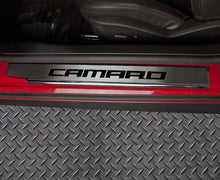 Load image into Gallery viewer, 2010-2015 CAMARO - EXECUTIVE SERIES &#39;CAMARO&#39; DOOR SILLS | BRUSHED STAINLESS, CHOOSE INLAY COLOR
