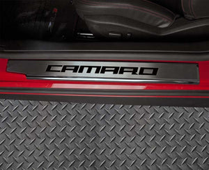 2010-2015 CAMARO - EXECUTIVE SERIES 'CAMARO' DOOR SILLS | BRUSHED STAINLESS, CHOOSE INLAY COLOR