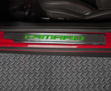 Load image into Gallery viewer, 2010-2015 CAMARO - EXECUTIVE SERIES &#39;CAMARO&#39; DOOR SILLS | BRUSHED STAINLESS, CHOOSE INLAY COLOR
