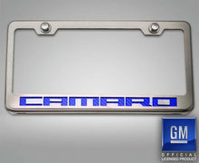 Load image into Gallery viewer, CAMARO - LICENSE PLATE FRAME WITH CAMARO LETTERING | STAINLESS STEEL, CHOOSE VINYL OR LED COLOR
