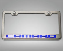 Load image into Gallery viewer, CAMARO - LICENSE PLATE FRAME WITH CAMARO LETTERING | STAINLESS STEEL, CHOOSE VINYL OR LED COLOR
