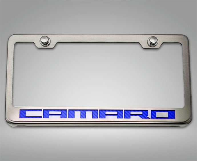 CAMARO - LICENSE PLATE FRAME WITH CAMARO LETTERING | STAINLESS STEEL, CHOOSE VINYL OR LED COLOR