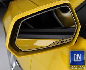 2010-2013 CAMARO - SIDE VIEW MIRROR TRIM 'CAMARO' STYLE 2PC | BRUSHED STAINLESS STEEL