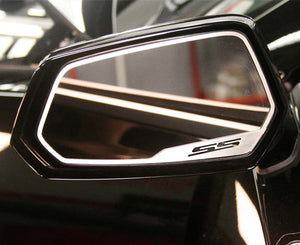 2010-2013 CAMARO SS - SIDE VIEW MIRROR TRIM 'SS' STYLE 2PC | BRUSHED STAINLESS STEEL