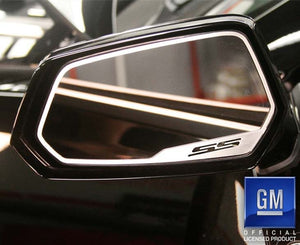 2010-2013 CAMARO SS - SIDE VIEW MIRROR TRIM 'SS' STYLE 2PC | BRUSHED STAINLESS STEEL