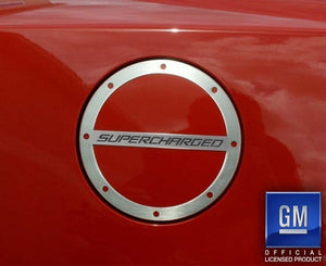 2010-2019 CAMARO - 'SUPERCHARGED' FUEL DOOR COVER | STAINLESS STEEL, CHOOSE FINISH | POLISHED