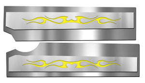 2010-2015 CAMARO SS - FUEL RAIL COVERS TRIBAL FLAME STYLE 2PC | POLISHED STAINLESS STEEL, CHOOSE INLAY COLOR