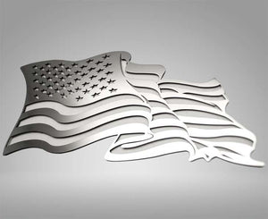 FLOWING AMERICAN FLAG EMBLEM 1PC | STAINLESS STEEL, CHOOSE FINISH/COLOR LINE STYLE | 1PC. NO COLOR POLISHED