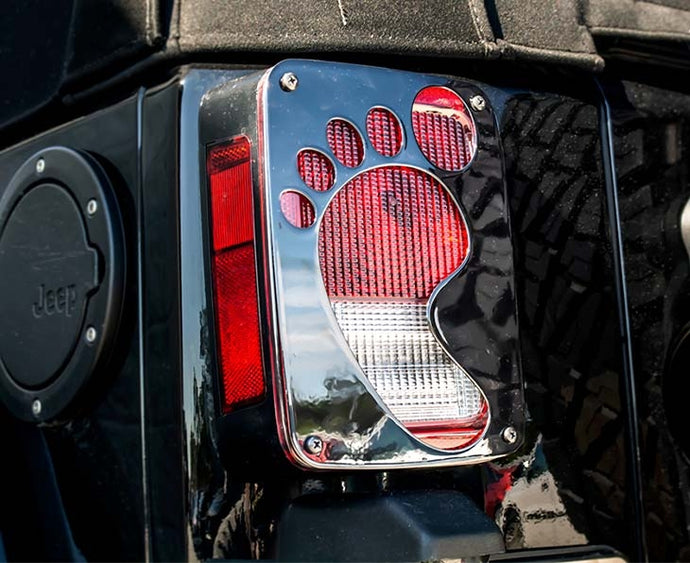 2007-2018 JEEP WRANGLER JK/JKU - FOOTPRINT TAIL LIGHT COVERS | STAINLESS STEEL, CHOOSE FINISH | BLACK POWDER COAT