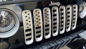 2007-2018 JEEP WRANGLER JK - FRONT AMERICAN FLAG GRILLE| BRUSHED STAINLESS STEEL FINISH, CHOOSE LINE COLOR