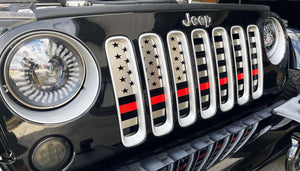 2007-2018 JEEP WRANGLER JK - FRONT AMERICAN FLAG GRILLE| BRUSHED STAINLESS STEEL FINISH, CHOOSE LINE COLOR