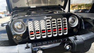 2007-2018 JEEP WRANGLER JK - FRONT AMERICAN FLAG GRILLE| BRUSHED STAINLESS STEEL FINISH, CHOOSE LINE COLOR