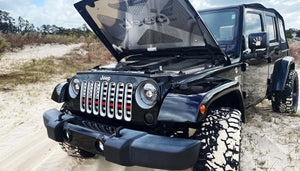 2007-2018 JEEP WRANGLER JK - FRONT AMERICAN FLAG GRILLE| BRUSHED STAINLESS STEEL FINISH, CHOOSE LINE COLOR