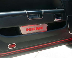 2008-2014 CHALLENGER - DOOR BADGE PLATE W/HEMI INLAY 2PC | STAINLESS STEEL, CHOOSE INLAY COLOR