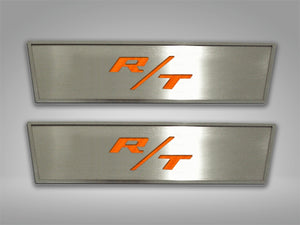 2008-2014 CHALLENGER - DOOR BADGE PLATE WITH RT INLAY 2PC  STAINLESS STEEL, CHOOSE INLAY COLOR