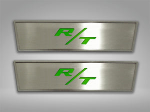 2008-2014 CHALLENGER - DOOR BADGE PLATE WITH RT INLAY 2PC  STAINLESS STEEL, CHOOSE INLAY COLOR