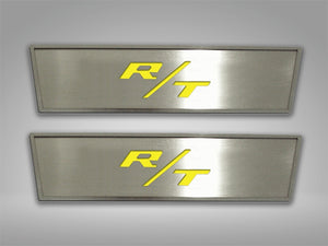 2008-2014 CHALLENGER - DOOR BADGE PLATE WITH RT INLAY 2PC  STAINLESS STEEL, CHOOSE INLAY COLOR