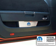 Load image into Gallery viewer, 2008-2014 CHALLENGER - DOOR BADGE PLATE WITH BLUE MOPAR OMEGA &quot;M&quot; INLAY 2PC | BRUSHED STAINLESS
