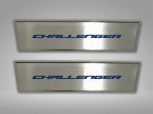 Load image into Gallery viewer, 2008-2014 CHALLENGER - DOOR BADGE PLATE WCHALLENGER INLAY 2PC  BRUSHED STAINLESS, CHOOSE INLAY COLOR
