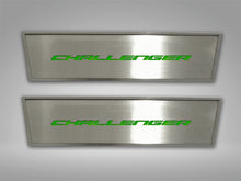 Load image into Gallery viewer, 2008-2014 CHALLENGER - DOOR BADGE PLATE WCHALLENGER INLAY 2PC  BRUSHED STAINLESS, CHOOSE INLAY COLOR
