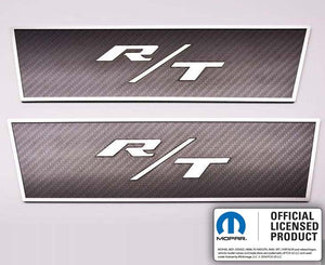 2008-2014 CHALLENGER - CARBON FIBER DOOR BADGE PLATES WITH R/T INLAY 2PC | POLISHED STAINLESS TRIM