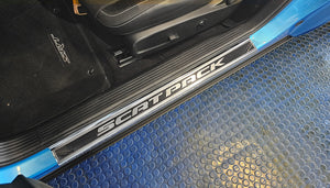 2015-2024 DODGE CHALLENGER CARBON FIBER DOOR SILLS WITH "SCAT PACK" BRUSHED LETTERING W/ OPTIONAL LED 2PC