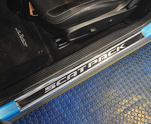 2015-2024 DODGE CHALLENGER CARBON FIBER DOOR SILLS WITH "SCAT PACK" BRUSHED LETTERING W/ OPTIONAL LED 2PC