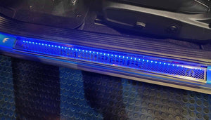 2015-2024 DODGE CHALLENGER  CARBON FIBER DOOR SILLS WITH "MOPAR" POLISHED LETTERING W/ BLUE LED ILLUMINATION 2PC