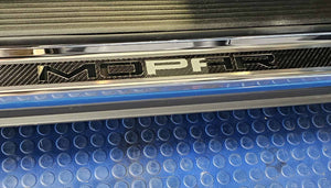 2015-2024 DODGE CHALLENGER  CARBON FIBER DOOR SILLS WITH "MOPAR" POLISHED LETTERING W/ BLUE LED ILLUMINATION 2PC