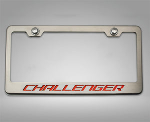 CUSTOM LICENSE PLATE FRAME WITH CHALLENGER LETTERING | CHOOSE VINYL OR LED COLOR