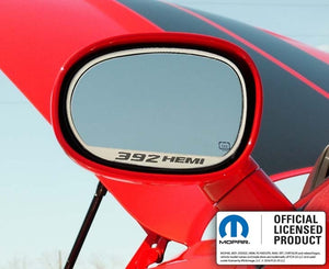 2008-2023 CHALLENGER - SIDE MIRROR TRIM "392 HEMI" 2PC | BRUSHED STAINLESS STEEL