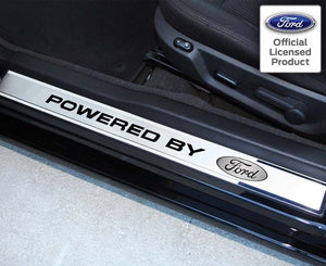 2010-2014 MUSTANG - OUTER DOOR SILLS "POWERED BY FORD" STYLE 2PC | POLISHED/BRUSHED STAINLESS STEEL