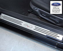 Load image into Gallery viewer, 2010-2014 MUSTANG GT - OUTER DOOR SILLS &#39;5.0&#39; W/SLOTTED CARBON FIBER 2PC | POLISHED/BRUSHED STAINLESS STEEL
