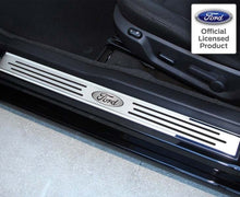 Load image into Gallery viewer, 2010-2014 MUSTANG - OUTER DOOR SILLS FORD OVAL W/SLOTTED CARBON FIBER STYLE 2PC | POLISHED/BRUSHED STAINLESS STEEL
