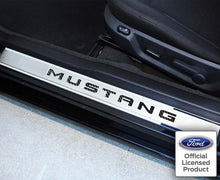 Load image into Gallery viewer, 2010-2014 MUSTANG - OUTER DOOR SILLS W/BLACK CARBON FIBER &#39;MUSTANG&#39; INLAY 2PC | POLISHED/BRUSHED STAINLESS STEEL
