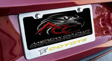 Load image into Gallery viewer, MUSTANG GT - CUSTOM COYOTE LICENSE PLATE FRAME | STAINLESS STEEL, CHOOSE INLAY COLOR
