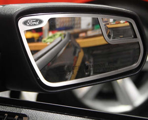 2011-2012 MUSTANG - SIDE VIEW MIRROR TRIM FORD LOGO STYLE 2PC | BRUSHED STAINLESS STEEL