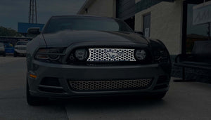 2010-2014 MUSTANG HONEYCOMB UPPER FRONT GRILLE OVERLAY | POLISHED STAINLESS STEEL