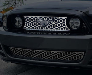 2010-2014 MUSTANG HONEYCOMB UPPER FRONT GRILLE OVERLAY | POLISHED STAINLESS STEEL