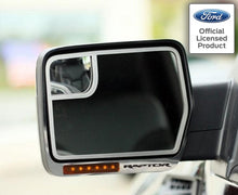 Load image into Gallery viewer, 2010-2014 FORD RAPTOR - ETCHED &#39;RAPTOR&#39; SIDE VIEW MIRROR TRIM 4PC | BRUSHED STAINLESS
