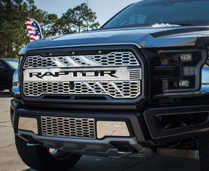 2017-2018 FORD RAPTOR - FRONT RAPTOR LOGO CENTER GRILLE 1PC | STAINLESS STEEL & DURABLE ABS LETTERING | Standard