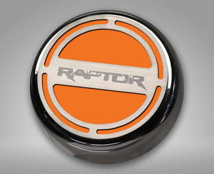 FORD RAPTOR - ENGINE FLUID CAP COVERS WITH RAPTOR LOGO 6PC | TRIPLE PLATED CHROME, CHOOSE COLORED INLAY