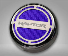 Load image into Gallery viewer, FORD RAPTOR - ENGINE FLUID CAP COVERS WITH RAPTOR LOGO 6PC | TRIPLE PLATED CHROME, CHOOSE COLORED INLAY
