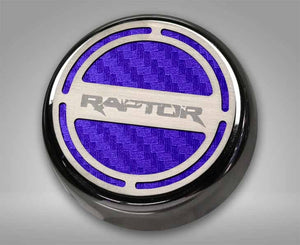 FORD RAPTOR - ENGINE FLUID CAP COVERS WITH RAPTOR LOGO 6PC | TRIPLE PLATED CHROME, CHOOSE COLORED INLAY