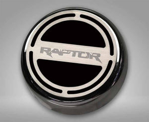 FORD RAPTOR - ENGINE FLUID CAP COVERS WITH RAPTOR LOGO 6PC | TRIPLE PLATED CHROME, CHOOSE COLORED INLAY