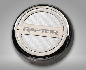 FORD RAPTOR - ENGINE FLUID CAP COVERS WITH RAPTOR LOGO 6PC | TRIPLE PLATED CHROME, CHOOSE COLORED INLAY