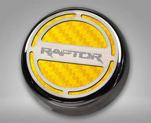 Load image into Gallery viewer, FORD RAPTOR - ENGINE FLUID CAP COVERS WITH RAPTOR LOGO 6PC | TRIPLE PLATED CHROME, CHOOSE COLORED INLAY
