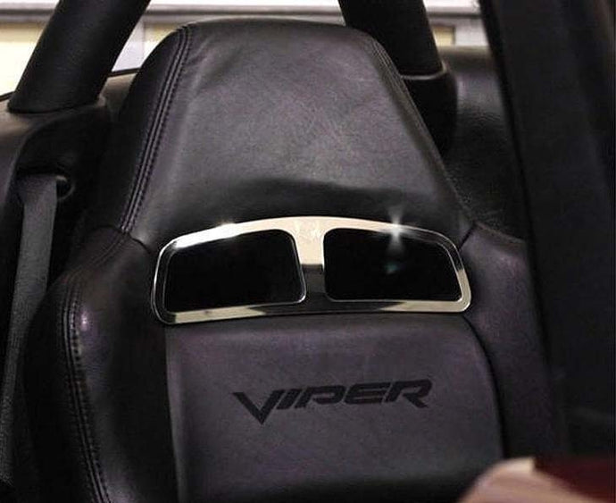 2003-2010 DODGE VIPER - SPORT SEAT TRIM PLATES WITH VIPER HEAD LOGO 2PC | STAINLESS STEEL